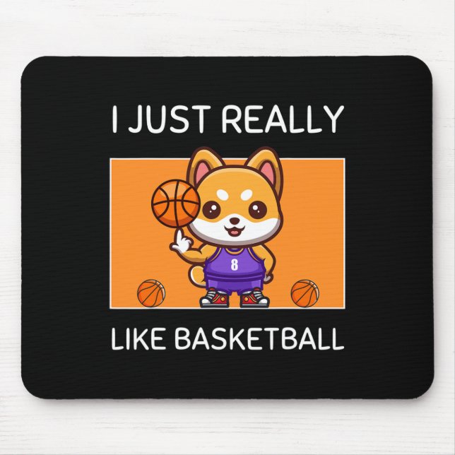 Alfombrilla De Ratón Kawaii Shiba Inu Me Gusta El Basketbal (Frente)