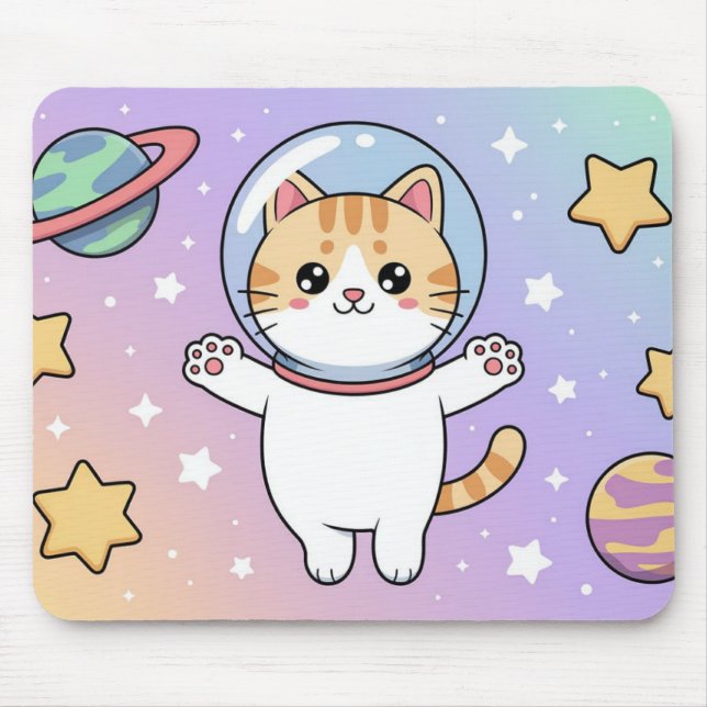 Alfombrilla De Ratón Kawaii Space Cat Astronaut Mouse Pad (Frente)