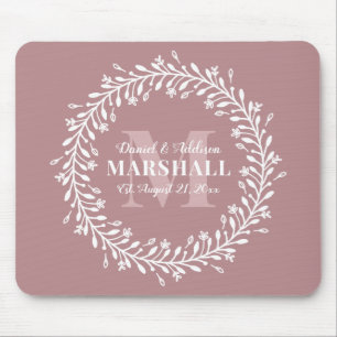 Alfombrilla De Ratón Keepsake Monograma de guirnalda rosa de pareja rec
