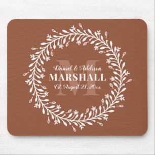 Alfombrilla De Ratón Keepsake Naranja de la pareja recién casada Wreath
