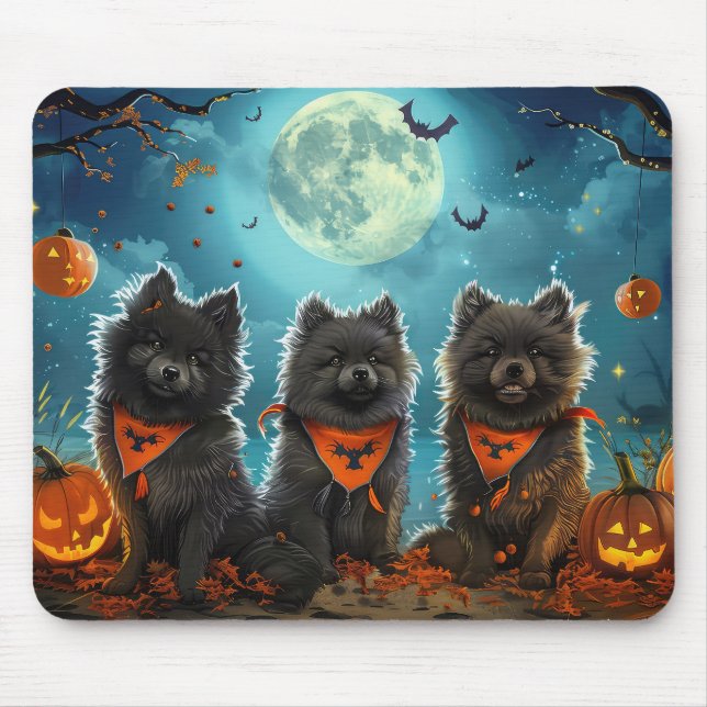 Alfombrilla De Ratón Keeshond Halloween Espeluznante (Frente)