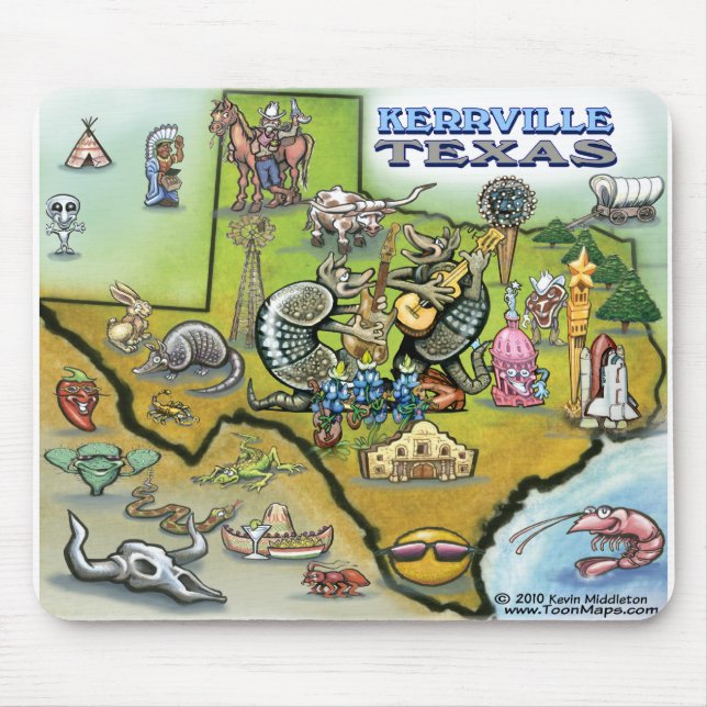 Alfombrilla De Ratón Kerrville TEXAS Map Tee (Frente)