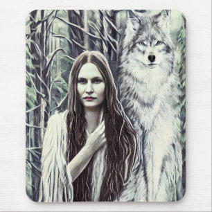 Alfombrilla De Ratón Kickapoo Brujah de la India Lobo blanco arte origi