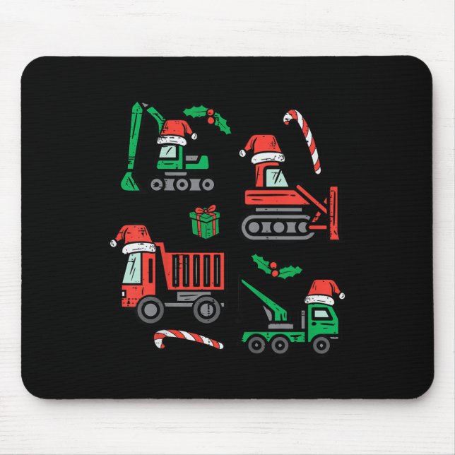 Alfombrilla De Ratón Kids Christmas Construction Vehicles Truck Xmas Bo (Frente)