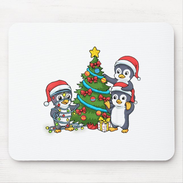 Alfombrilla De Ratón Kids Christmas Penguin Christmas Tree Lights Baubl (Frente)