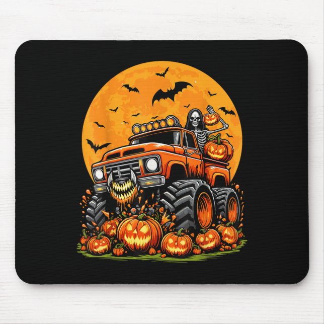 Alfombrilla De Ratón Kids Halloween Monster Truck Skeleton Pumpkin Boys (Frente)