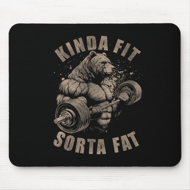 Alfombrilla De Ratón Kinda Fit Sorta Fat - Funny Gym Bear Weightlifting (Frente)