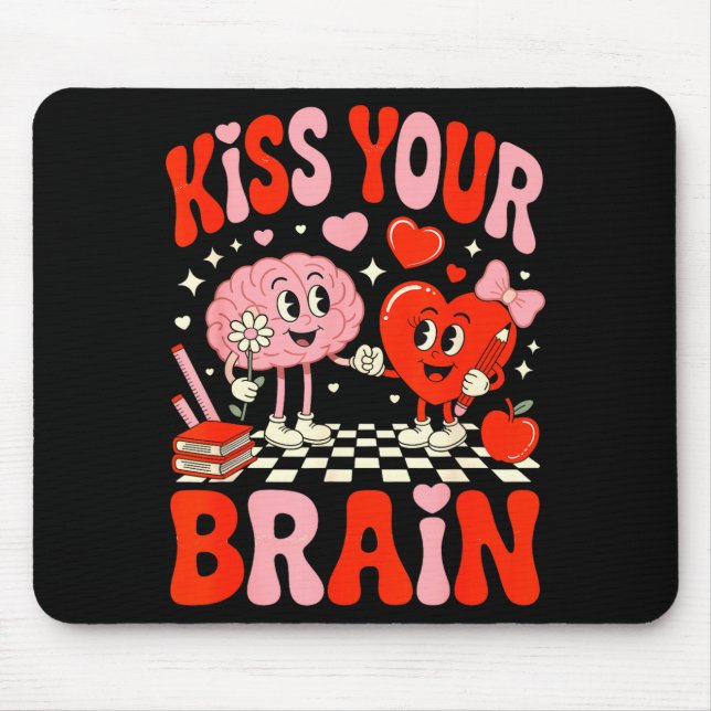 Alfombrilla De Ratón Kiss Your Brain Women Valentine's Day Retro School (Frente)