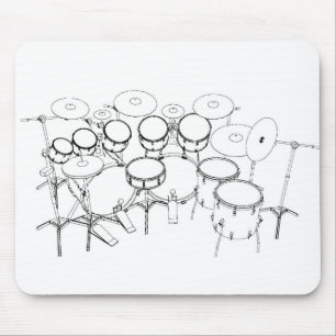 Alfombrilla De Ratón Kit de batería de 10 piezas: Dibujo en blanco y ne