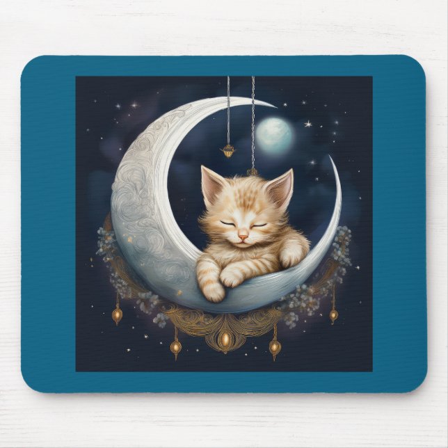 Alfombrilla De Ratón Kitten Asleep On Crescent Moon (Objeto) (Frente)