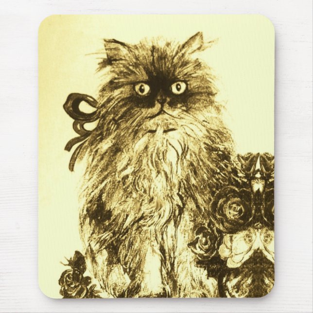 Alfombrilla De Ratón KITTEN CON ROSAS, marrón y blanco (Frente)