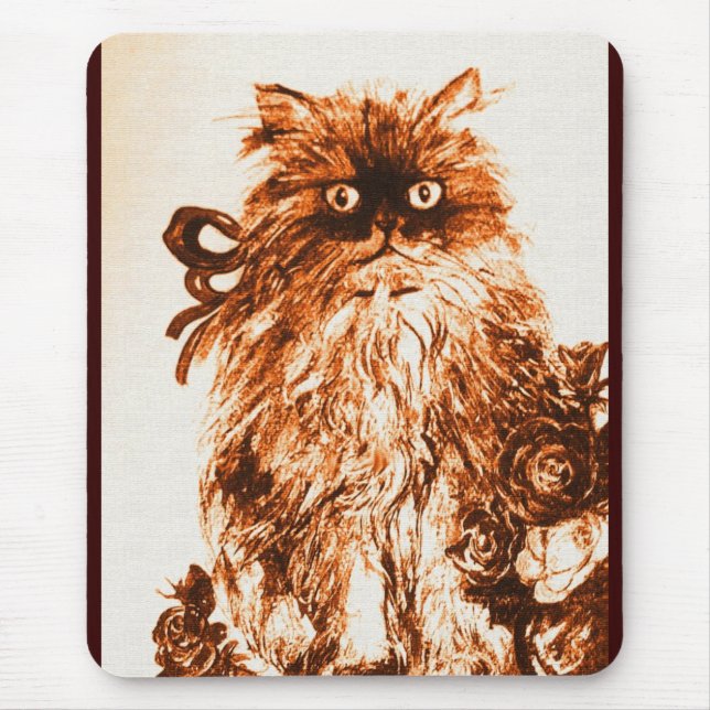 Alfombrilla De Ratón KITTEN CON ROSAS, marrón y blanco (Frente)