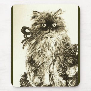 Alfombrilla De Ratón KITTEN CON ROSAS, marrón y blanco