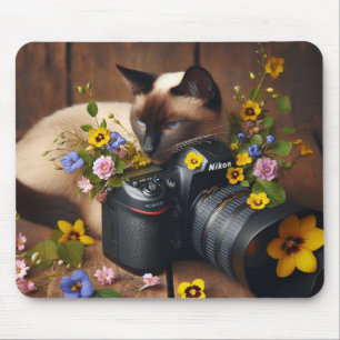 Alfombrilla De Ratón Kitty divertido con flores y Mousepad de cámara