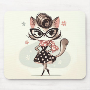 Alfombrilla De Ratón Kitty Femenina Vintage Retro Con Gafas De Ojo De G