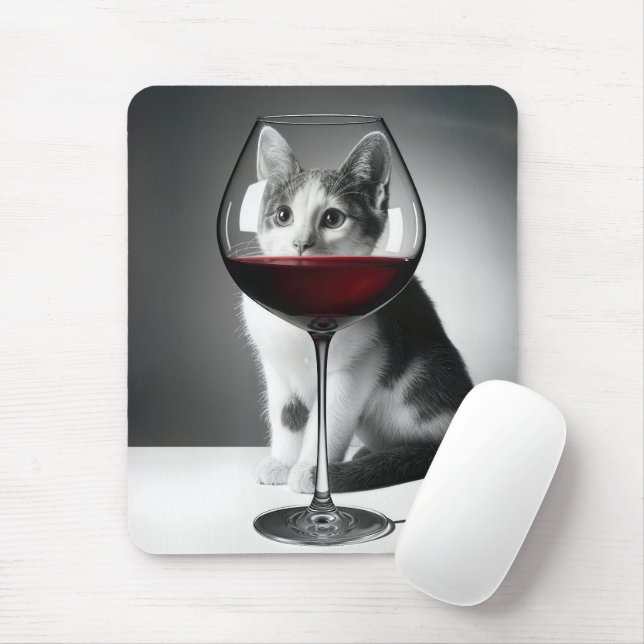Alfombrilla De Ratón Kitty Peeking Through a Wine Glass (Con ratón)