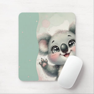 Alfombrilla De Ratón Koala Bebé Saludando – Verde Turquesa y Crema Divi