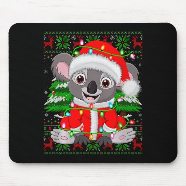 Alfombrilla De Ratón Koala Christmas Lights Santa Costume Ugly Xmas Swe (Frente)