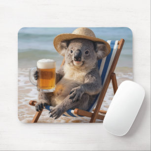 Alfombrilla De Ratón Koala con una cerveza en la playa