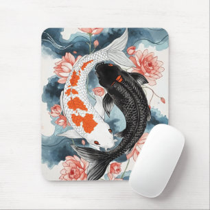 Alfombrilla De Ratón Koi Fish Yin Yang Lotus Art