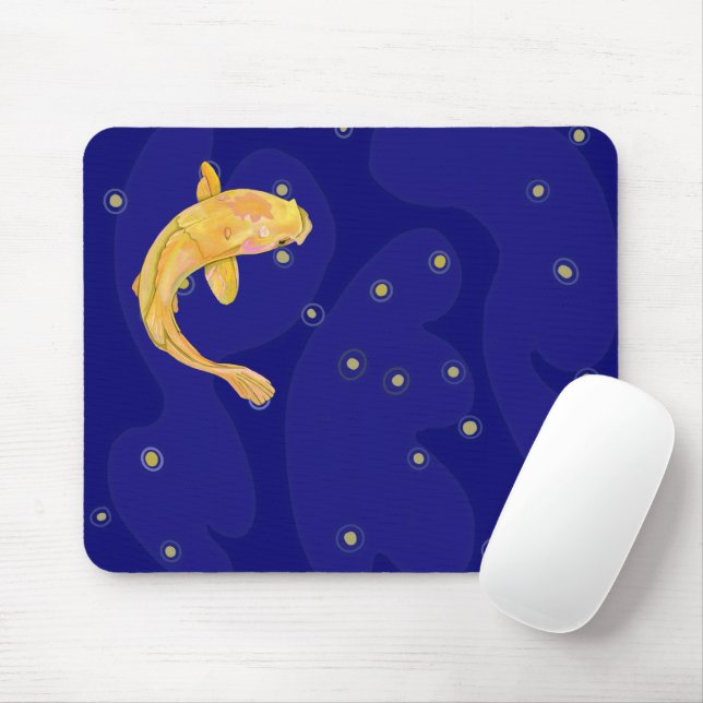 Alfombrilla De Ratón Koi sobre azul oscuro (Con ratón)