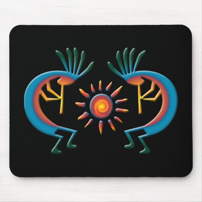 Alfombrilla De Ratón Kokopelli con Sun Southwest Black Mousepad (Frente)