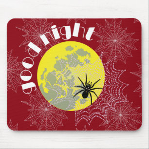 Alfombrilla De Ratón Kreuzspinne im Netz bei Vollmond