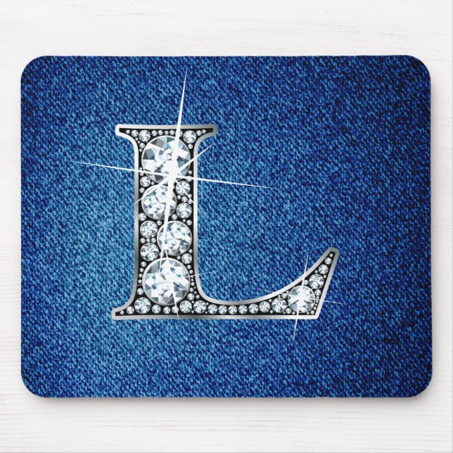 Alfombrilla De Ratón L Faux-"Diamond Bling" en Denim Mousepad (Frente)