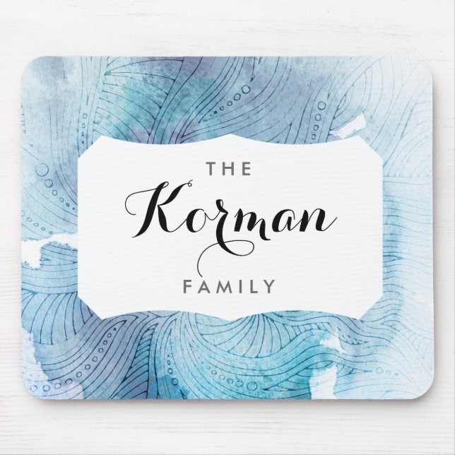 Alfombrilla De Ratón La acuarela agita la púrpura del azul de océano (Frente)