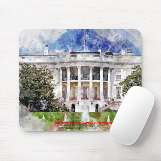 Alfombrilla De Ratón La Casa Blanca en Washington DC en acuarela (Con ratón)