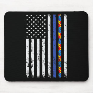 Alfombrilla De Ratón La delgada línea azul de la policía apoya el autis