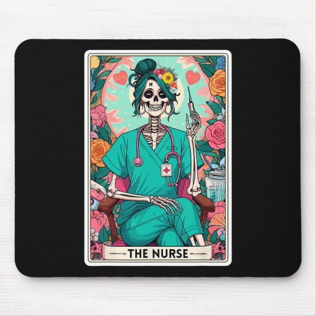 Alfombrilla De Ratón La enfermera Tarot Card Funny Skeleton Nurse Witch (Frente)