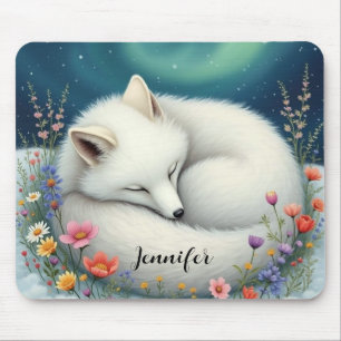 Alfombrilla De Ratón La Fox Ártica durmiendo en flores silvestres perso