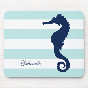 Alfombrilla De Ratón La menta azul blanca raya el Seahorse