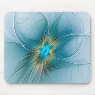 Alfombrilla De Ratón La pequeña flor azul de oro moderno y de belleza