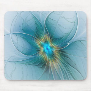 Alfombrilla De Ratón La pequeña Flor Fractal Azul Oro Moderna Belleza
