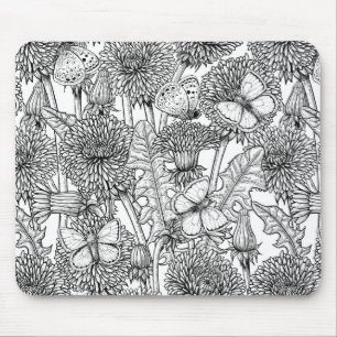 Alfombrilla De Ratón La pradera de Dandelion en blanco y negro
