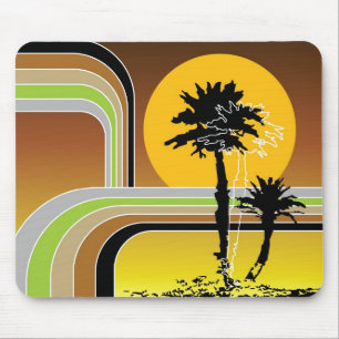 Alfombrilla De Ratón La puesta del sol retra tropical de la playa de