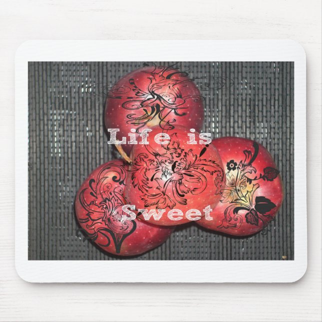 Alfombrilla De Ratón La vida es dulce: Diseño de Apple y Floral Motif (Frente)