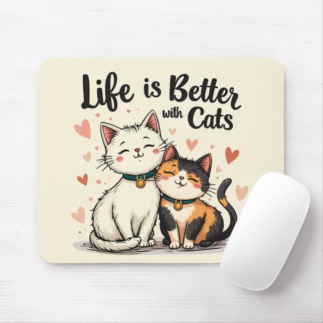 Alfombrilla De Ratón La vida es mejor con la estética del gato lindo (Con ratón)