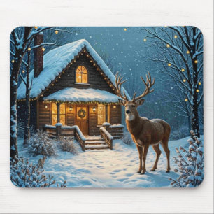 Alfombrilla De Ratón La visita de Navidad nevada de Big Buck