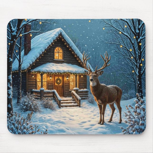 Alfombrilla De Ratón La visita de Navidad nevada de Big Buck (Frente)