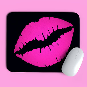 Alfombrilla De Ratón Labial de ombre negro y rosa caliente Beso