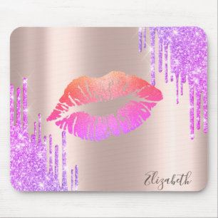 Alfombrilla De Ratón Labios Brillo de Moda Rosa Goteo de Brillo