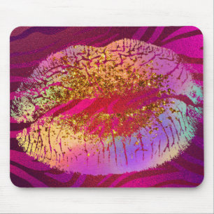 Alfombrilla De Ratón Labios de Besos con Brillo Dorado y Estampado de C