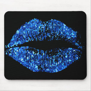 Alfombrilla De Ratón Labios de Purpurina azul