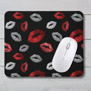 Alfombrilla De Ratón Labios rojos plateados con brillo para San Valentí