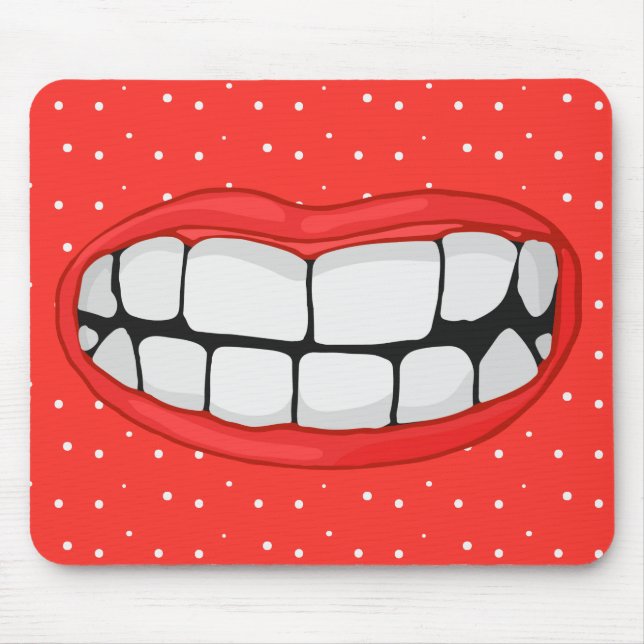 Alfombrilla De Ratón labios rojos sonriendo con dientes grandes (Frente)