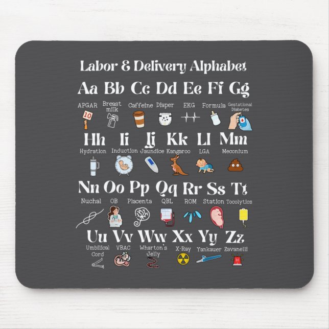 Alfombrilla De Ratón Labor And Delivery Alphabet Nurse New Nurse Gradua (Frente)