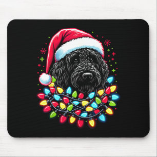 Alfombrilla De Ratón Labradoodle negro árbol de Navidad luces de Navida